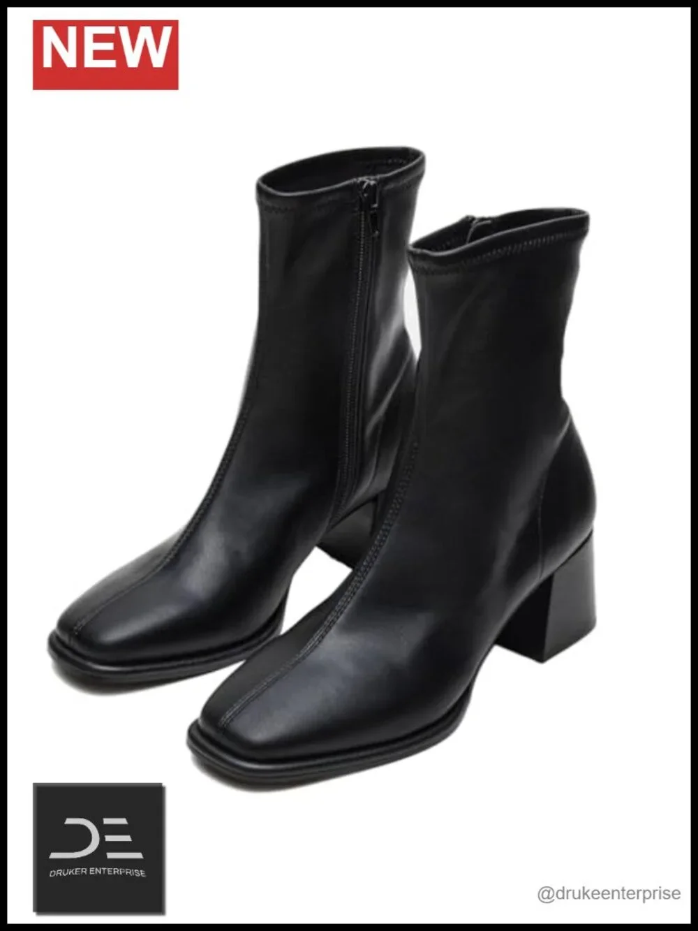 Square Toe Ankle Boots for Women Block Heel Chunky Booties with Side Zipper